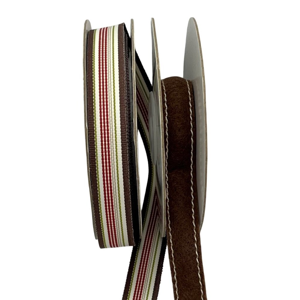 Stampin Up Ribbon Originals Alpine 2 Styles Brown & Striped Polyester Craft Supp